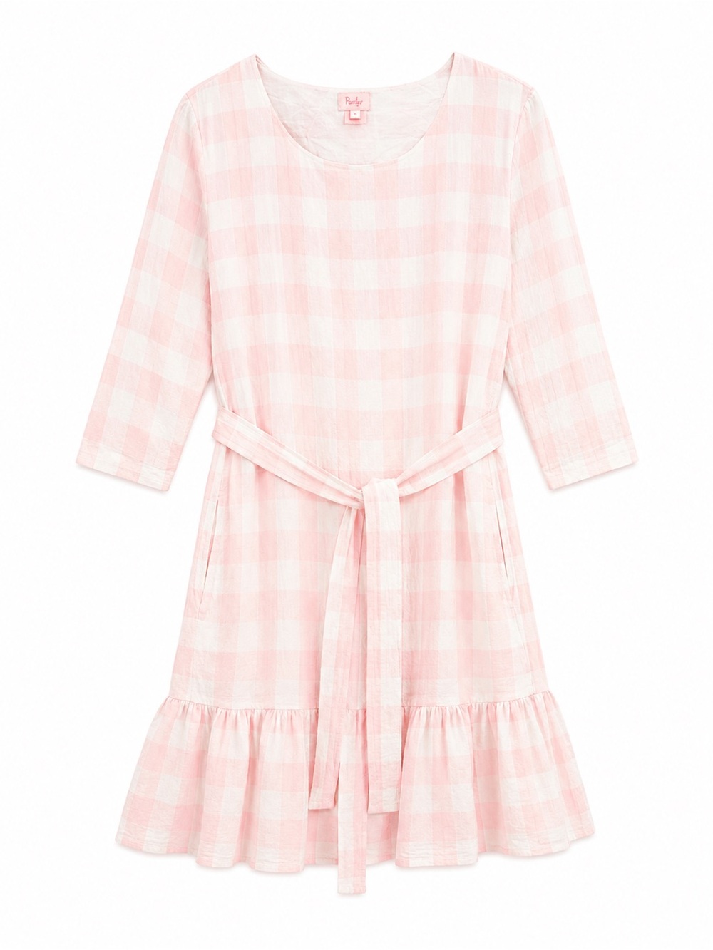 Pink Gingham Belted Mini Dress